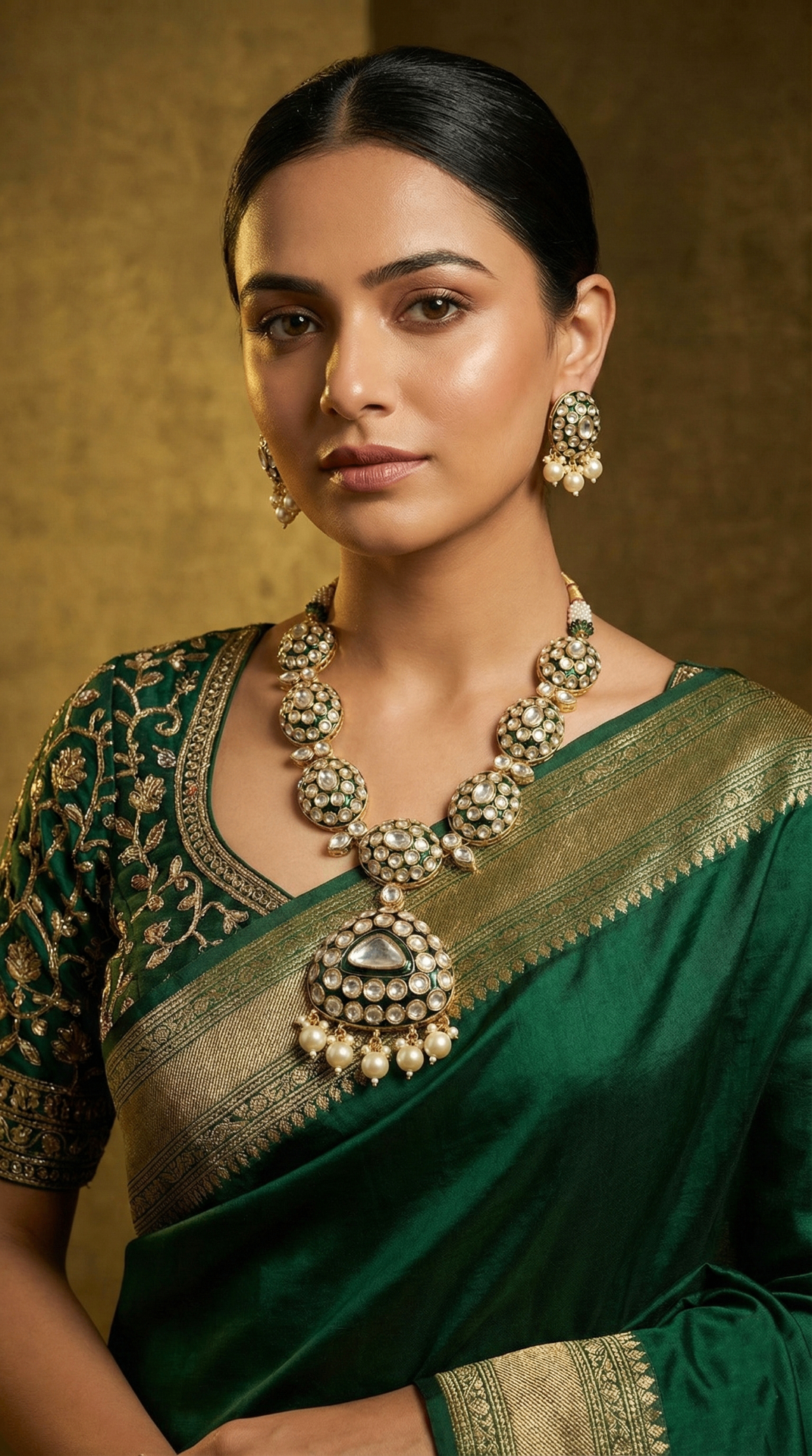 Indian bride wearing bridal jewelry set by Gyllvana Shine, Ahmedabad